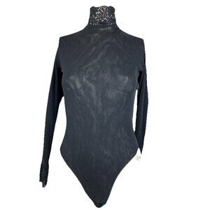 L Vintage 90s Cosabella Sheer Mesh Lace Black Bodysuit Leotard